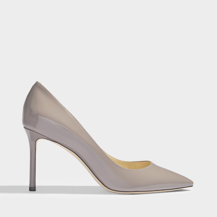 grey patent leather pumps