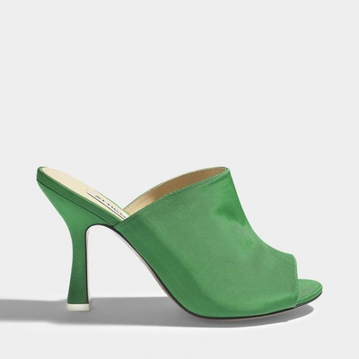 Shop Attico Pamela Mule Shoes In Green Silk Leather