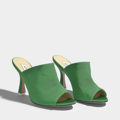 Shop Attico Pamela Mule Shoes In Green Silk Leather