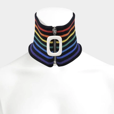 Shop Jw Anderson Zip-through Wool-blend Neck Band Scarf In Navy Merino Wool