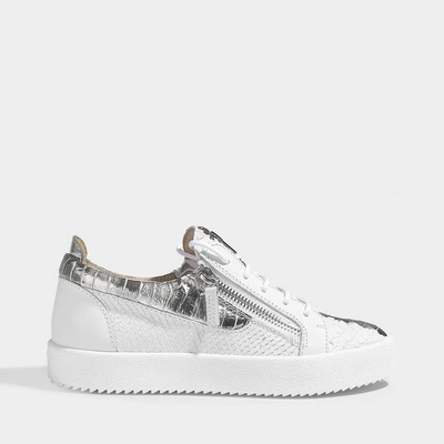 Shop Giuseppe Zanotti | Snake Print Sneakers In White And Silver Snakeskin Embossed Leather