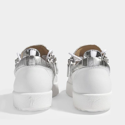 Shop Giuseppe Zanotti | Snake Print Sneakers In White And Silver Snakeskin Embossed Leather