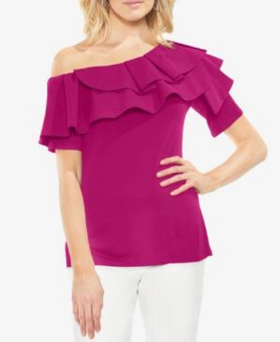 Shop Vince Camuto Ruffled Off-the-shoulder Top In Fuchsia Furry
