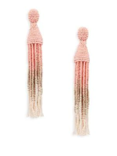 Shop Oscar De La Renta Long Ombre Beaded Drop Earrings In Pink