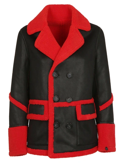 Shop Urbancode Double Breasted Coat In Black/red