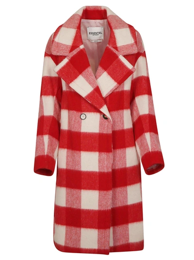 Shop Essentiel Antwerp Checked Coat In Rosso/bianco