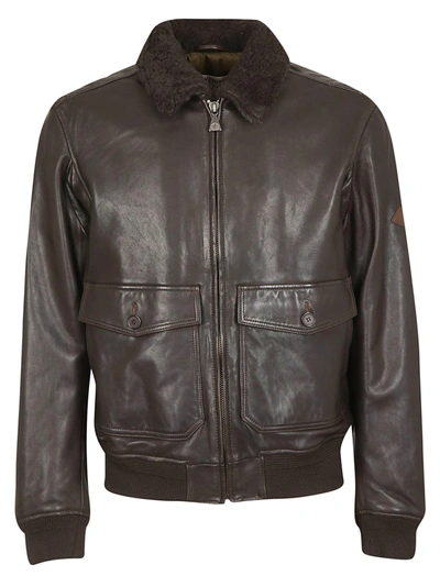 Shop Roy Rogers Zipped Leather Jacket In Moro