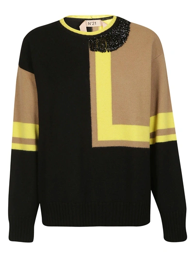 Shop N°21 Color Block Sweater In Nero/cammello/giallo