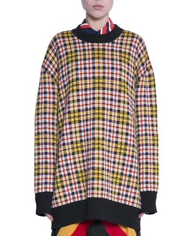 Shop Msgm Oversized Check Wool Sweater In Multicolor