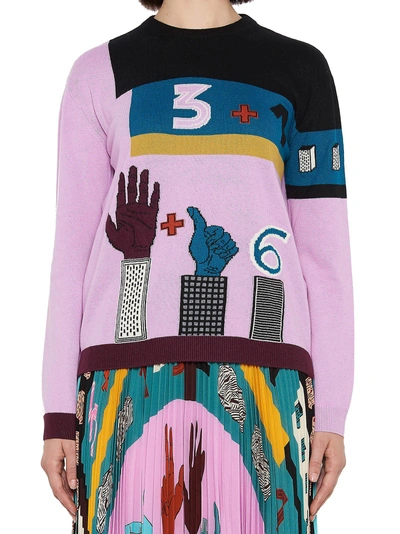 Shop Valentino Knitted Maths Sweater In Multi