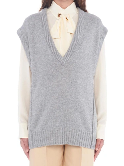 Shop Chloé Oversized Knitted Vest In Grey