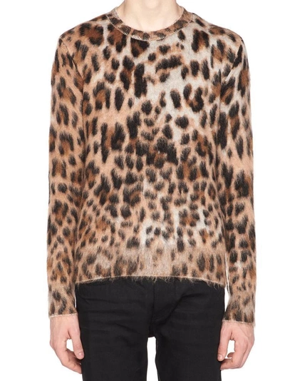 Shop Saint Laurent Leopard Print Textured Sweater In Multi