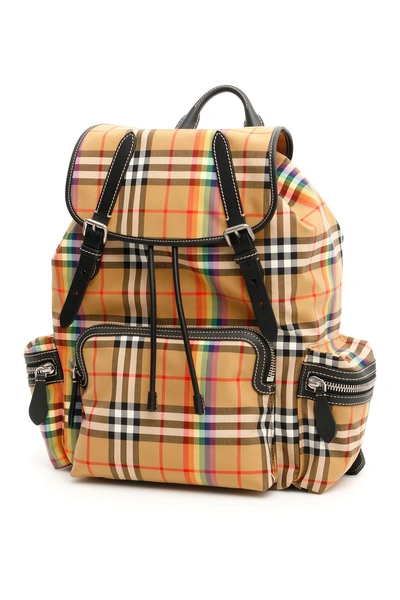 Shop Burberry Colourful Checked Backpack In Yellow