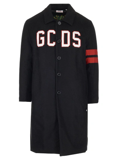 Shop Gcds Logo Long Coat In Black