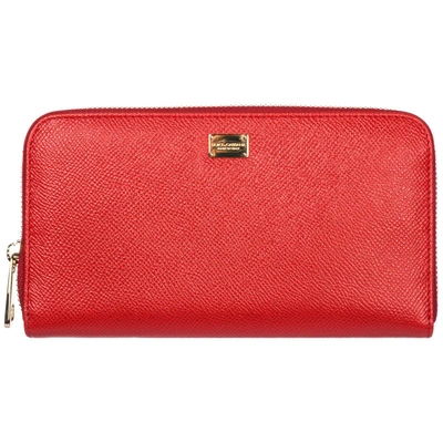 Shop Dolce & Gabbana Logo Plaque Zip Wallet In Red