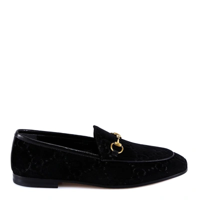 Gucci Jordaan Velvet Loafers In Black/gold | ModeSens