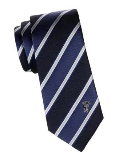 Shop Versace Wide Stripe Silk Tie In Blue