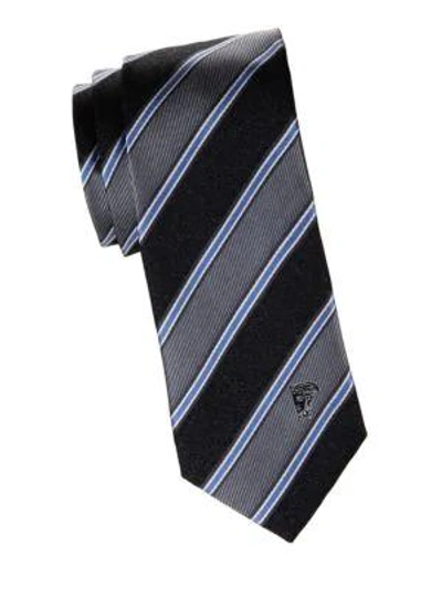 Shop Versace Wide Stripe Silk Tie In Grey