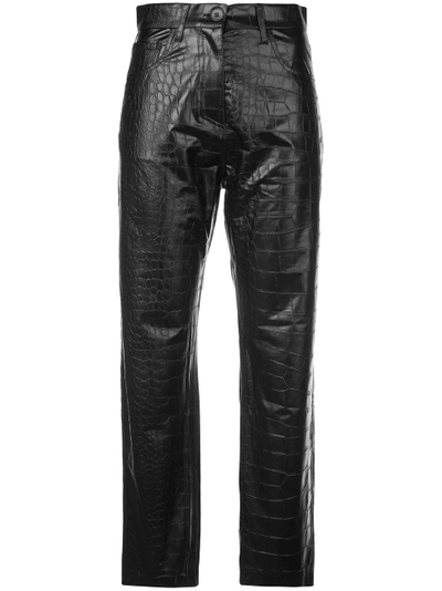Shop Nanushka Croc-effect Straight Trousers - Black