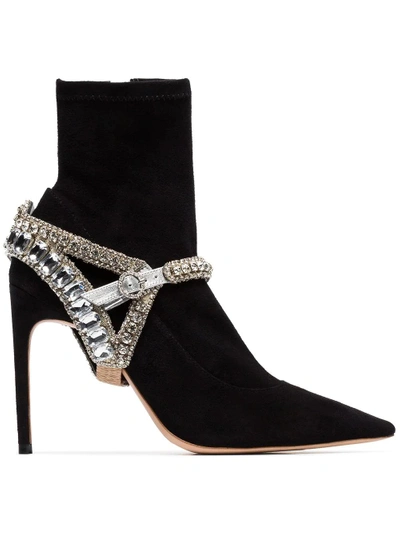 Shop Sophia Webster Black Lorena 100 Crystal Embellished Velvet Boots