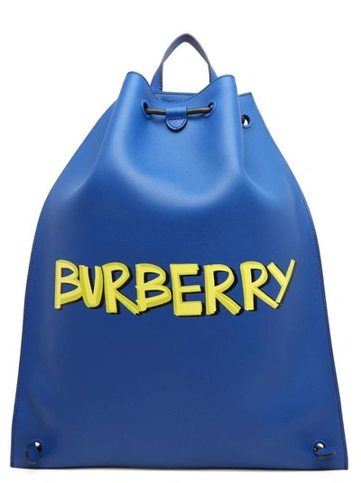 Burberry Graffiti Print Bonded Leather Drawcord Backpack In Denim Blue ...