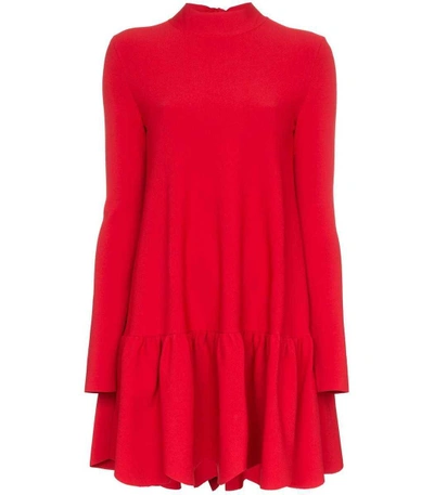 Shop Valentino Red Scallop Hem Stretch Jersey Mini Dress