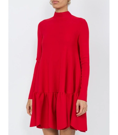 Shop Valentino Red Scallop Hem Stretch Jersey Mini Dress