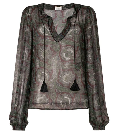 Shop Saint Laurent Green Multicolor Paisley Print Blouse