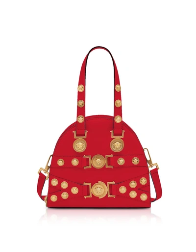 Shop Versace Red And Gold Small Tribute Satchel Bag