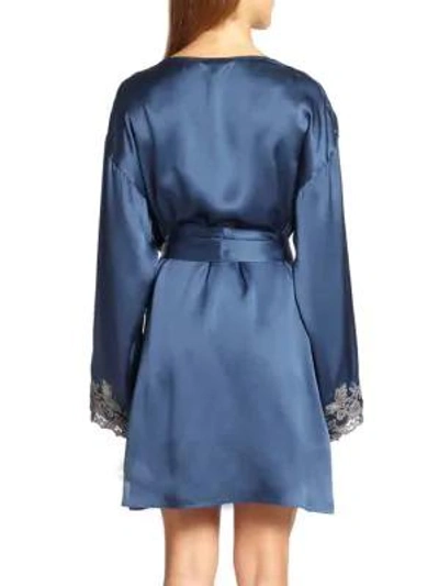 Shop La Perla Vestaglia Corta Silk Robe In Blue