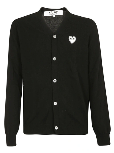 Shop Comme Des Garçons Play Play Comme Des Garçons Embroidered Heart Cardigan In Black