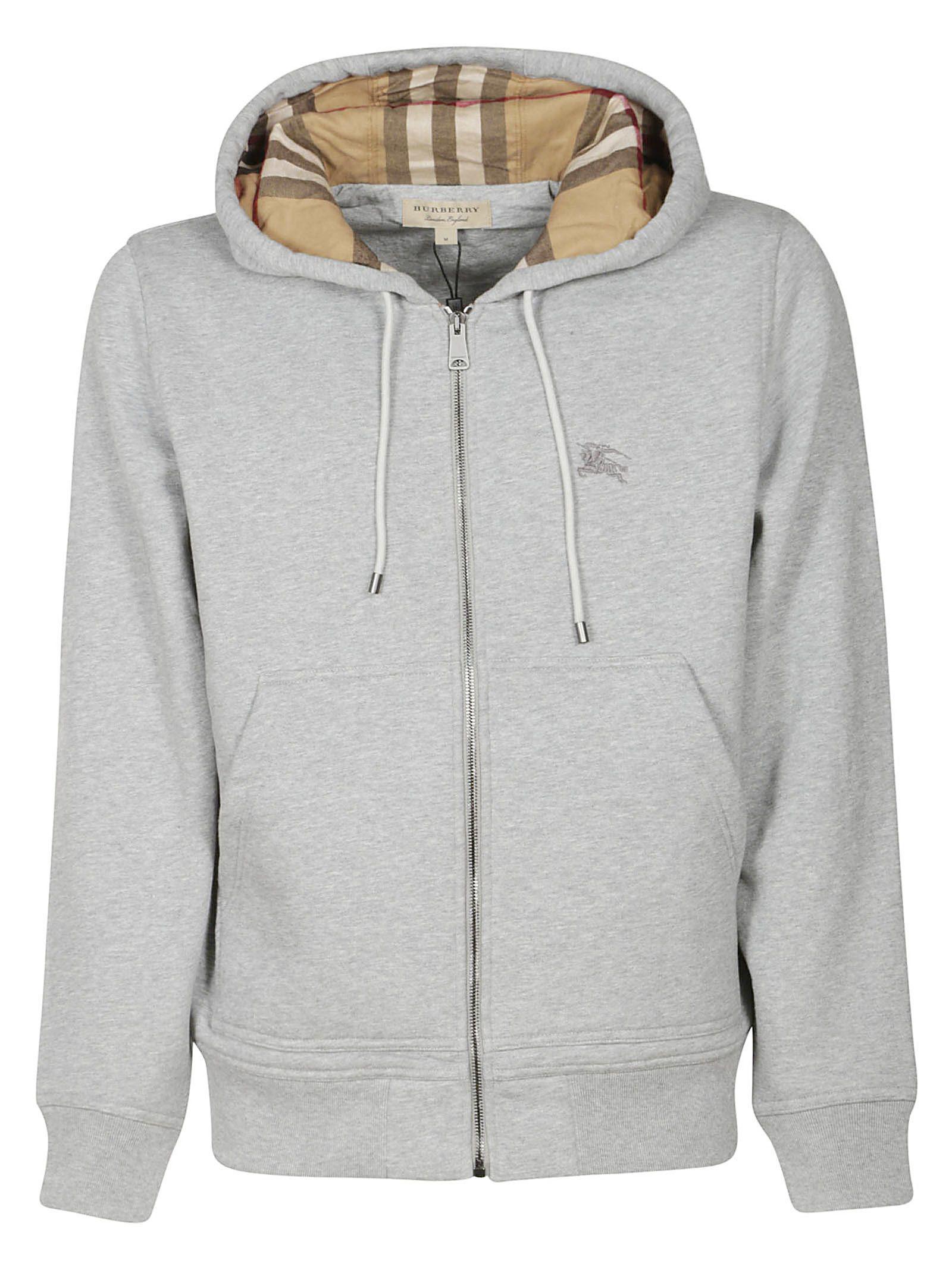 Burberry Check Zipped Hoodie In Pale Grey | ModeSens