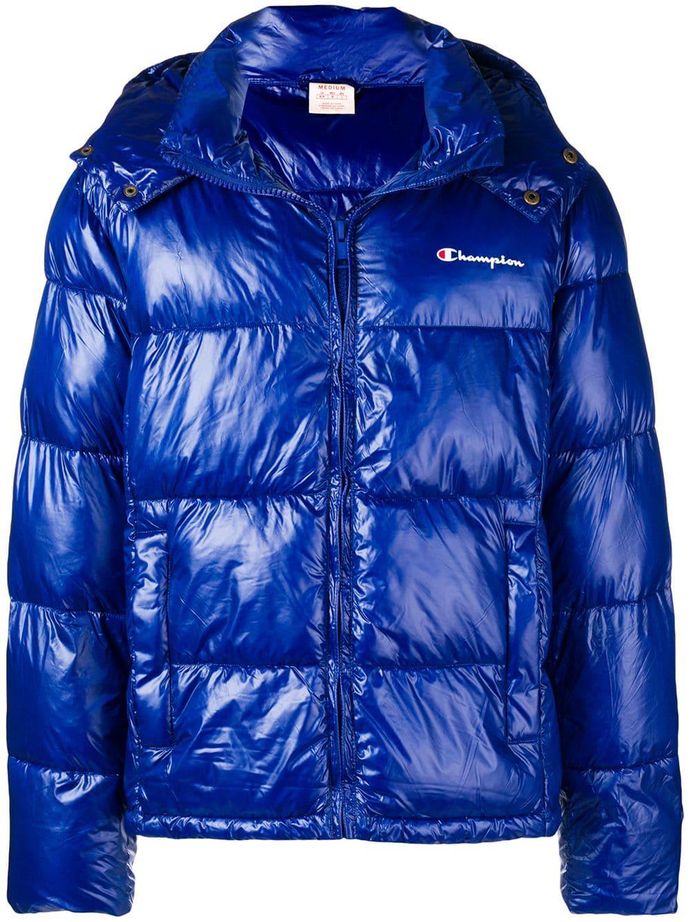 Champion Hooded Padded Jacket In Blue 