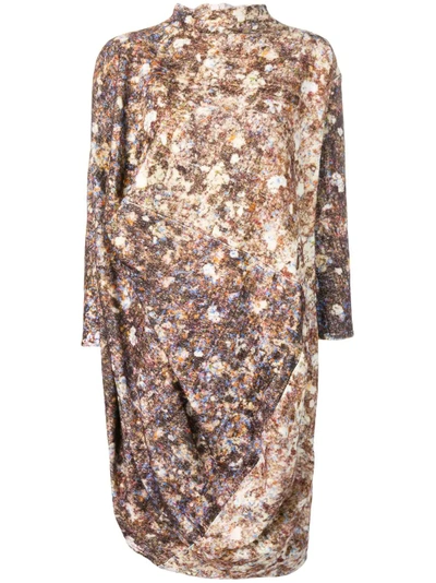 Shop Anntian Abstract Print Asymmetric Dress - Brown