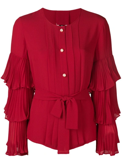 Shop Edward Achour Paris Ruffle Sleeve Blouse - Red