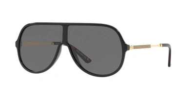 Shop Gucci Gg0199s 34 Black Pilot Sunglasses In Black Shiny Frames/grey Lenses