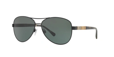 Shop Burberry Black Matte Pilot Sunglasses - Be3080 In Black Matte Frames/green Lenses