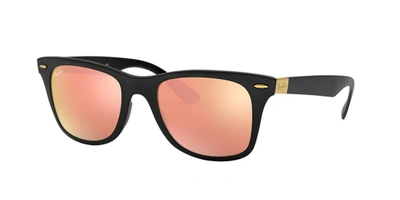 Shop Ray Ban Ray-ban 52 Wayfarer Lit Black Matte Square Sunglasses - Rb4195 In Black Matte Frames/bronze Lenses