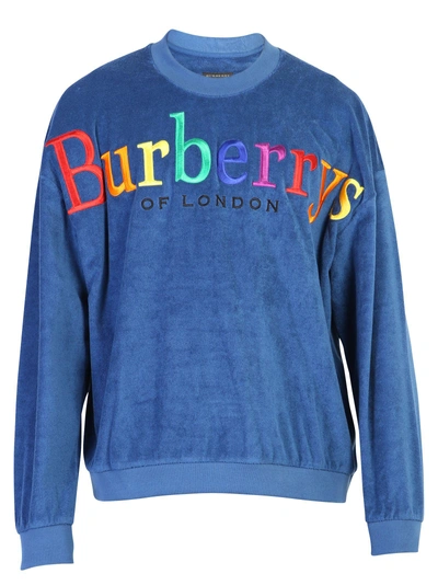 Shop Burberry Blue Embroidered Sweatshirt
