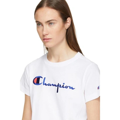 Shop Champion Reverse Weave White Logo T-shirt In Wht White
