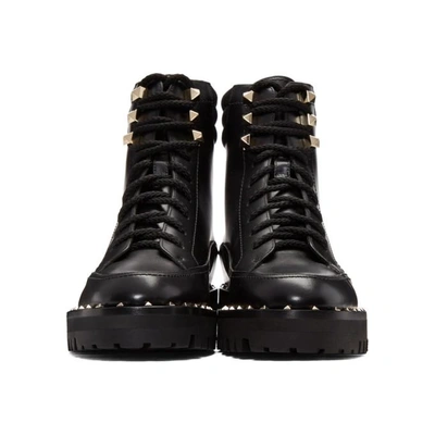 Shop Valentino Black  Garavani Sole Studded Hiking Boots In 0no Black