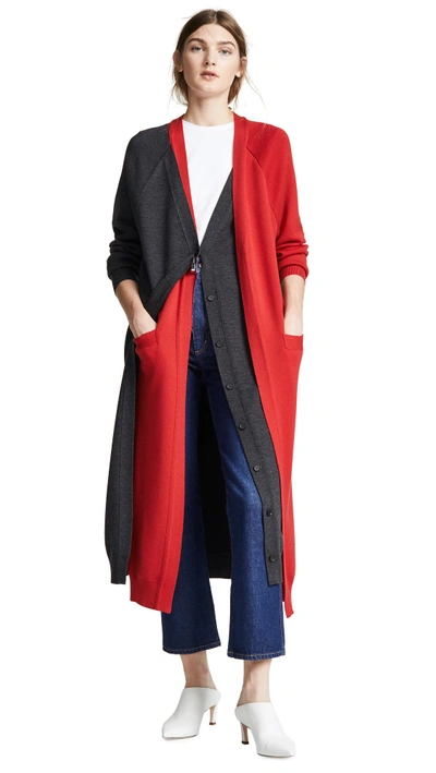 Shop Monse Double Placket Cardigan In Charcoal/red