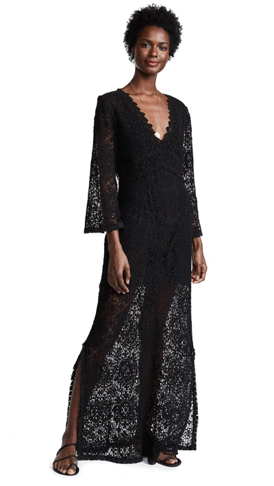 Shop Temptation Positano Rennel Long Sleeve Crochet Dress In Black