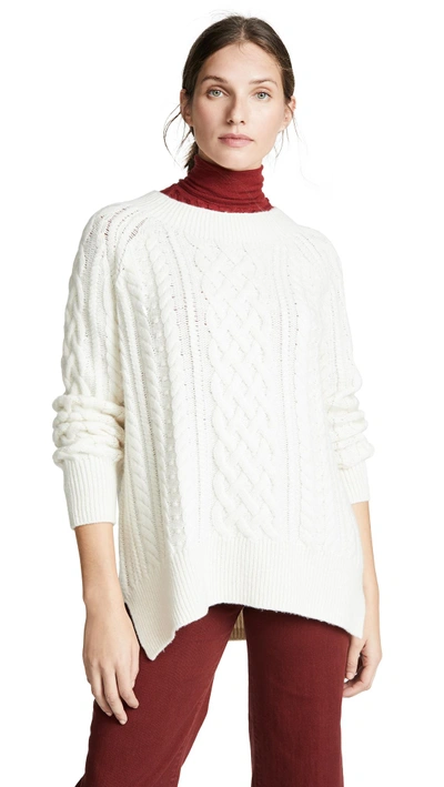 Shop Vince Cable Knit Wool Tunic Sweater In Off White