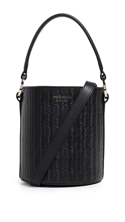 Shop Meli Melo Santina Mini Woven Bucket Bag In Black