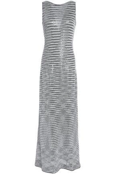 Shop Missoni Woman Sequined Metallic Crochet-knit Maxi Dress Light Gray