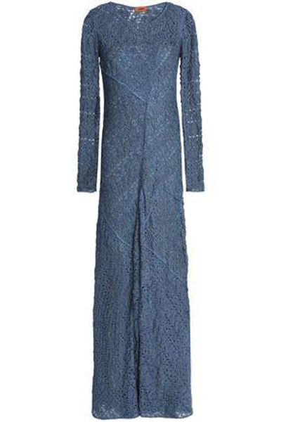 Shop Missoni Woman Metallic Crochet-knit Maxi Dress Storm Blue