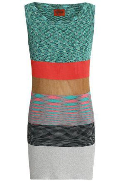 Shop Missoni Color-block Stretch-knit Mini Dress In Teal
