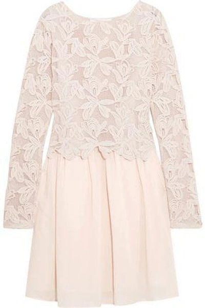 Shop See By Chloé Layered Guipure Lace And Cotton-voile Mini Dress In Pastel Pink