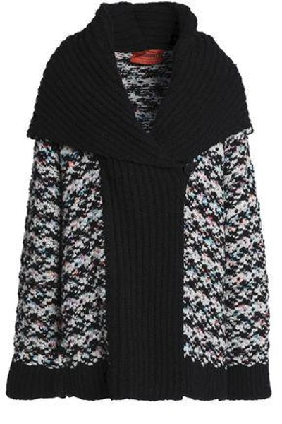 Shop Missoni Woman Ribbed Knit-paneled Wool-blend Jacquard Cardigan Black
